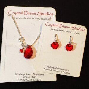 New Sterling Silver & Swarovski Crystal Pendant Necklace & Earrings Set Bundle